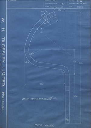 Suffolk Iron Foundry PH 20/22 Tine For Hoe WH Tildesley Forging Technical Drawing