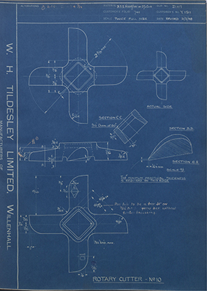 Suffolk Iron Foundry Y1511 Rotary Cutter No10 WH Tildesley Forging Technical Drawing