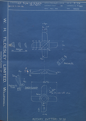 Suffolk Iron Foundry Y458 Rotary Cutter No20 WH Tildesley Forging Technical Drawing