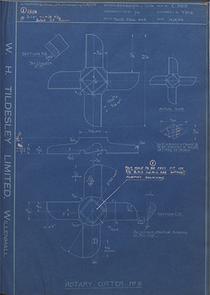 Suffolk Iron Foundry Y976 Rotary Cutter No8 WH Tildesley Forging Technical Drawing