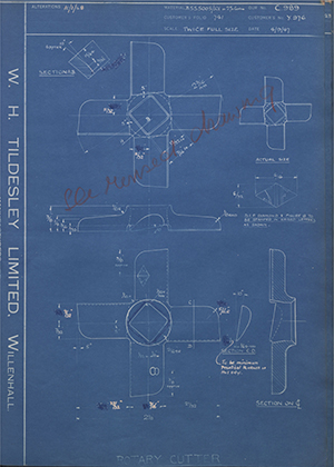 Suffolk Iron Foundry Y976 Rotary Cutter WH Tildesley Forging Technical Drawing