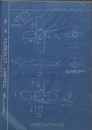 Suffolk Iron Foundry Y977 Rotary Cutter No5 WH Tildesley Forging Technical Drawing