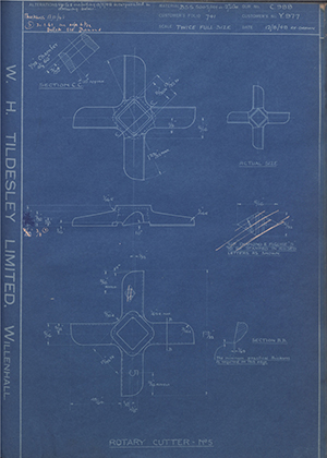 Suffolk Iron Foundry Y977 Rotary Cutter No5 WH Tildesley Forging Technical Drawing