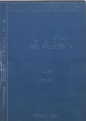 Summerfield Engineering Industries LTD 1002 Ratchet Pawl WH Tildesley Forging Technical Drawing