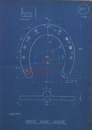 Superintendent India Stores Horse Shoe - 6 Fore WH Tildesley Forging Technical Drawing