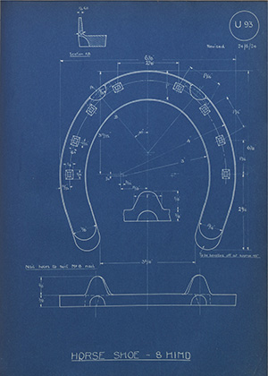 Superintendent India Stores Horse Shoe - 8 Hind WH Tildesley Forging Technical Drawing