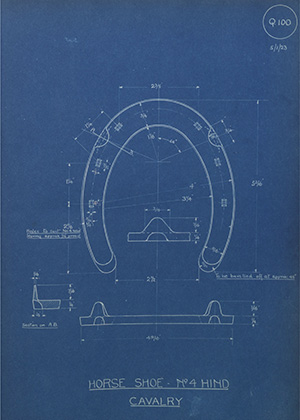 Superintendent India Stores Horse Shoe - No4 Hind - Cavalry WH Tildesley Forging Technical Drawing