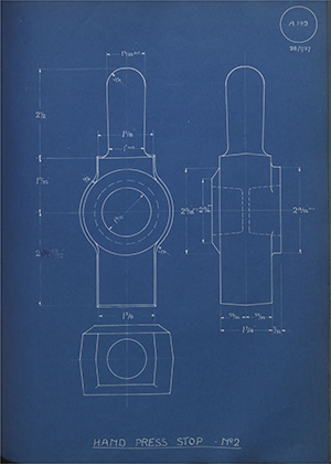 Sweeney & Blocksidge Hand Press Stop - No2 WH Tildesley Forging Technical Drawing