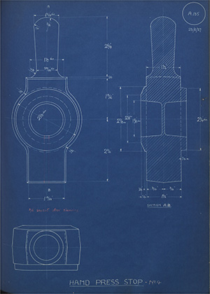 Sweeney & Blocksidge Hand Press Stop - No4 WH Tildesley Forging Technical Drawing