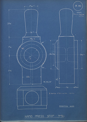 Sweeney & Blocksidge Hand Press Stop - No5 WH Tildesley Forging Technical Drawing