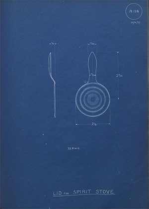 Sydenham & McOustra Ltd Lid for Spirit Stove WH Tildesley Forging Technical Drawing