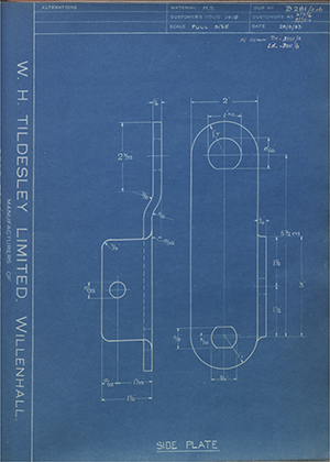 T Gameson & Son LTD 217016 / 317016 Side Plate WH Tildesley Forging Technical Drawing