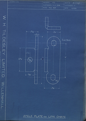 T Gameson & Son LTD  Angle Plate for Link Chain WH Tildesley Forging Technical Drawing