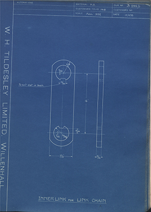 T Gameson & Son LTD  Interlink for Link Chain WH Tildesley Forging Technical Drawing