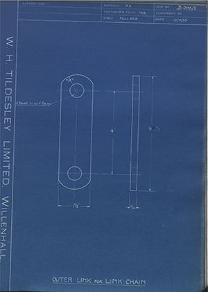 T Gameson & Son LTD  Outer Link for Link Chain WH Tildesley Forging Technical Drawing