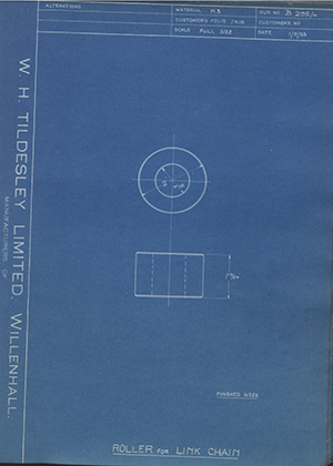 T Gameson & Son LTD  Roller for Link Chain WH Tildesley Forging Technical Drawing