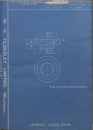 The Albion Engineering Co LTD 2034 Layshaft Sliding Pinion WH Tildesley Forging Technical Drawing