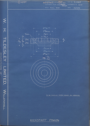 The Albion Engineering Co LTD 2035 Kickstart Pinion WH Tildesley Forging Technical Drawing