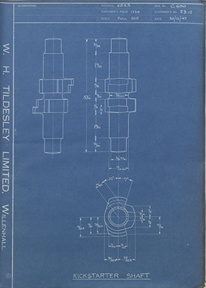 The Albion Engineering Co LTD RB12 Kickstart Shaft WH Tildesley Forging Technical Drawing