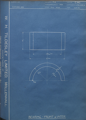 The Anti Attrition Metal Co LTD FW3393/4 Bearing - Front & Intermediate WH Tildesley Forging Technical Drawing