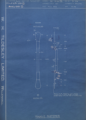 The Birmingham Guild LTD 3EC1177 Toggle Fastener WH Tildesley Forging Technical Drawing