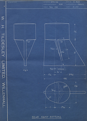 The Bristol Aeroplane Company LTD 129602/3 Rear Joint Fitting WH Tildesley Forging Technical Drawing