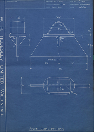 The Bristol Aeroplane Company LTD 129604 / 129644 Front Joint Fitting WH Tildesley Forging Technical Drawing