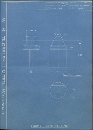 The Bristol Aeroplane Company LTD 129605 Front Joint Fitting WH Tildesley Forging Technical Drawing