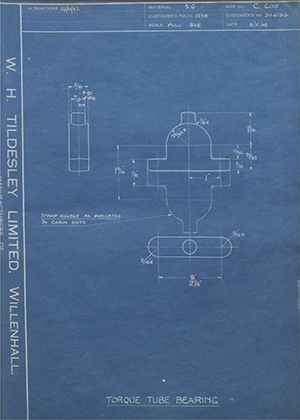 The Bristol Aeroplane Company LTD 346136 Torque Tube Bearing WH Tildesley Forging Technical Drawing