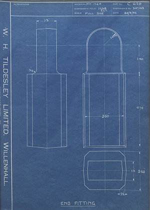 The Bristol Aeroplane Company LTD 347143 End Fitting WH Tildesley Forging Technical Drawing