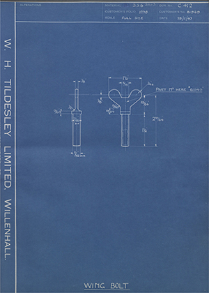 The Bristol Aeroplane Company LTD 61949 Wing Bolt WH Tildesley Forging Technical Drawing