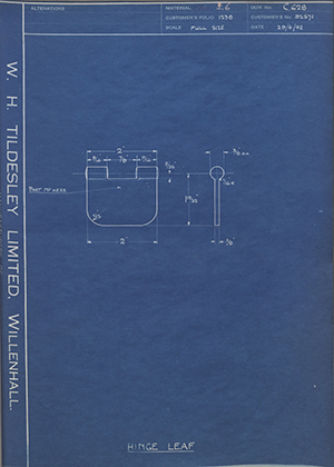 The Bristol Aeroplane Company LTD 92571 Hinge Leaf WH Tildesley Forging Technical Drawing