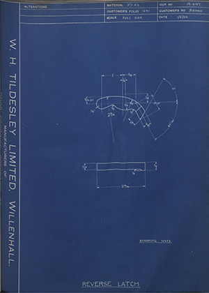 The Bristol Aeroplane Company LTD B2969 Reverse Latch WH Tildesley Forging Technical Drawing