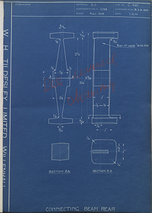 The Bristol Aeroplane Company LTD BSB433 Connecting Beam Rear WH Tildesley Forging Technical Drawing