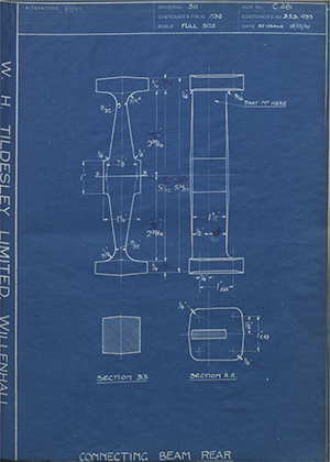 The Bristol Aeroplane Company LTD BSB433 Connecting Beam Rear WH Tildesley Forging Technical Drawing