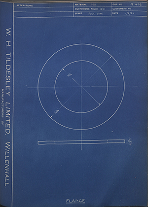 The Bristol Aeroplane Company LTD  Flange WH Tildesley Forging Technical Drawing