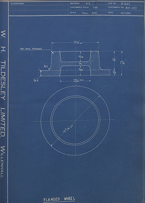 The British Mathews LTD BM1157 Flanged Wheel WH Tildesley Forging Technical Drawing