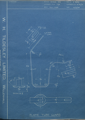 The British Tool & Engineering Co 032/H Flame Tube Guard WH Tildesley Forging Technical Drawing