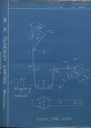 The British Tool & Engineering Co 052/H Flame Tube Guard WH Tildesley Forging Technical Drawing