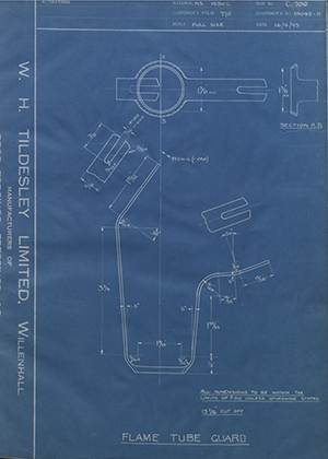 The British Tool & Engineering Co 14042-H Flame Tube Guard WH Tildesley Forging Technical Drawing