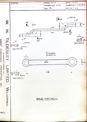 The British Tool & Engineering Co A-5839D Ring Wrench WH Tildesley Forging Technical Drawing