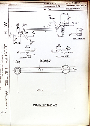 The British Tool & Engineering Co A5838-D Ring Wrench WH Tildesley Forging Technical Drawing