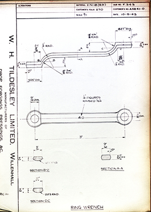 The British Tool & Engineering Co A5841-D Ring Wrench WH Tildesley Forging Technical Drawing