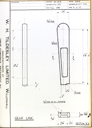 The British Tool & Engineering Co EVT 20L Gear Link WH Tildesley Forging Technical Drawing