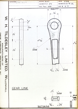 The British Tool & Engineering Co EVTR 12L Gear Link WH Tildesley Forging Technical Drawing