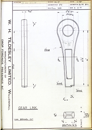 The British Tool & Engineering Co EVTR 30L Gear Link WH Tildesley Forging Technical Drawing