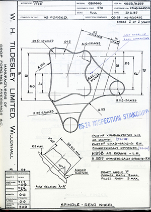 The British Tool & Engineering Co X91AB-4A492-01 Spindle - Rear Wheel WH Tildesley Forging Technical Drawing