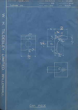 The Daimler Company LTD 78168 Cam Piece WH Tildesley Forging Technical Drawing