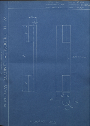 The Fairey Aviation Co LTD 9359A&B Anchorage Link WH Tildesley Forging Technical Drawing