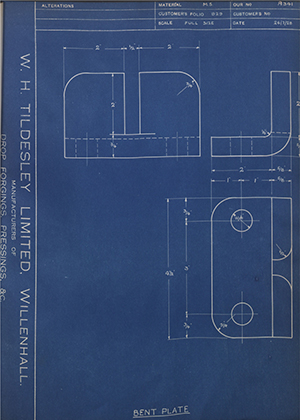 The Fairfield Shipbuilding Engineering Company LTD  Bent Plate WH Tildesley Forging Technical Drawing